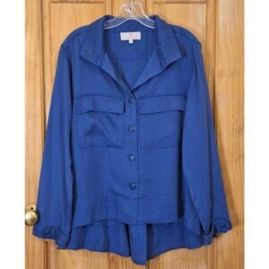 Laurie Felt Los Angeles Shacket Women's 12 100% Tencel Blue Pleated Flowy Office